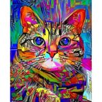 90x110 cm Hobi Tedarik Renkli Kedi 2 Sayılarla Boyama Seti Çerçevesiz Duvar Sticker