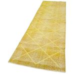 90x316 cm Geometrik Halı Sarı Geometrik Yün El Dokuma Modern Geometrik Etnik Eskitme Desenli Boho Oturma Odası Salon Yolluk Koridor Mutfak Halısı