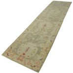 90x375 cm Tebriz Yeşil Klasik Yün El Dokuma Modern Geometrik Etnik Eskitme Desenli Boho Oturma Odası Salon Yolluk Koridor Mutfak Halısı