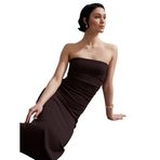 91368 Straplez Midi Elbise-Koyu Kahve 36