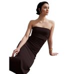 91368 Straplez Midi Elbise-Koyu Kahve 38