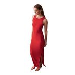 91652 Fitilli Midi Elbise-Kırmızı 36