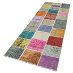 91x300 cm Kırk Yama Mavi Yama Pamuklu Yün El Dokuma Modern Geometrik Etnik Eskitme Desenli Boho Oturma Odası Salon Yolluk Koridor Mutfak Halısı