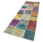 91x300 cm Kırk Yama Pembe Yama Pamuklu Yün El Dokuma Modern Geometrik Etnik Eskitme Desenli Boho Oturma Odası Salon Yolluk Koridor Mutfak Halısı