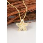 925 Ayar Gümüş Altın Yaldızlı Baget Kesim Zirkon Taşlı Sihirli Döner Çarklı Lotus Çiçeği Kolye Sgtl13094gold