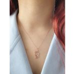 925 Ayar Gümüş Beyaz Taşlı Kalpli Kedili Gümüş Kolye (Rose)