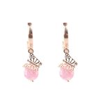 925 Ayar Gümüş Buzlu Pink Quartz Taşlı Kelebek Küpe