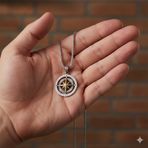 925 Ayar Gümüş Çift Taraflı Pusula Kolye Erkek Minimalist Compass Kolye Uzun Zincirli Şık Erkek Takı Hediye
