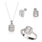 925 AYAR GÜMÜŞ ELMAS MONTÖR ÜÇLÜ BAGET TAŞLI SET (Rose)