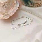 925 Ayar Gümüş Gerçek Ve Doğal Zincirli İnci Bileklik Çap:5mm - Cbp00130