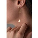 925 Ayar Gümüş Gold Kaplama 5 Mm Tektaş Sallantılı Zincir Taşsız Kelebek Küpe