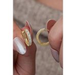 925 Ayar Gümüş Gold Kaplama Baget Taşlı 15 Mm Tamtur Küpe