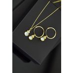 925 Ayar Gümüş Gold Kaplama Beyaz Opal Yuvarlak Kolye Ve Çift Halka Küpe