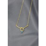 925 Ayar Gümüş Gold Kaplama Cam Göz Düğüm Kolye
