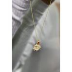 925 Ayar Gümüş Gold Kaplama Doğum Taşlı Kristal Kesim Plaka Koç/aries Burç Kolye