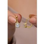 925 Ayar Gümüş Gold Kaplama J Model Kare Tektaş Küpe