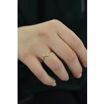 925 Ayar Gümüş Gold Kaplama Kalp Ritmi Ayarlanabilir Yüzük