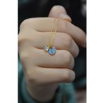 925 Ayar Gümüş Gold Kaplama Mavi Mineli E Harfli Tek Taş Kolye