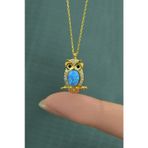 925 Ayar Gümüş Gold Kaplama Opal Baykuş Kolye
