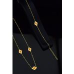 925 Ayar Gümüş Gold Kaplama Rüya Serisi Ebruli Cam Boyalı Dörtgen Kolye, Bileklik Ve Küpe Set