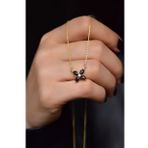 925 Ayar Gümüş Gold Kaplama Siyah Zirkon Taşlı Plumeria Kolye