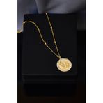 925 Ayar Gümüş Gold Kaplama Top Zincirli Mor Taşlı Bebek Ayak Izi Plaka Kolye