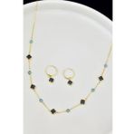 925 Ayar Gümüş Gold Kaplama Van Cleef Kolye Ve Küpe Set