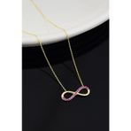 925 Ayar Gümüş Gold Kaplama Yarım Pembe Taşlı Sonsuzluk Kadın Kolye