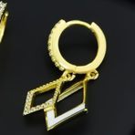 925 Ayar Gümüş Gold Kaplama Zirkon Taşlı, Mineli Üçgen Tasarım Halka Küpe