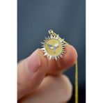 925 Ayar Gümüş Gold Rodyum Kaplama Mikail Meleği Kristal Kesim Güneş Plaka Kolye