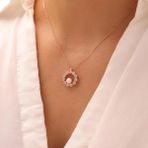 925 Ayar Gümüş İnci ve Zirkon Taşlı Halkalı Kolye (Rose Gold)