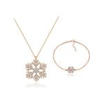 925 Ayar Gümüş Kar Tanesi Rose Gold Kadın Kolye Bileklik Set