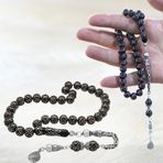 925 Ayar Gümüş Kral Zincir Püsküllü Gümüş-Mercan İşleme Küre Kesim Erzurum Oltu Taşı Tesbih