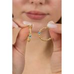 925 Ayar Gümüş Küpe Altın Yaldızlı 22 Mm Nazarlı Dorica Halka Küpe Sgtl13161gold