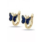 925 Ayar Gümüş Küpe Altın Yaldızlı Lacivert Mineli Kelebek Küpe Sgtl13182gold