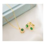 925 Ayar Gümüş Mayıs Ayı Doğum Taşı ( Emerald ) Kolye - Küpe Seti