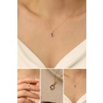 925 Ayar Gümüş Mor Taşlı Minimal Damla Kolye