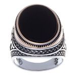 925 Ayar Gümüş Oniks Taşlı Bronz Çerçeveli Oval Erkek Yüzük