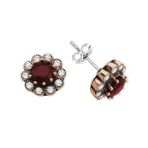 925 Ayar Gümüş Otantik Çiçek Model Bayan Küpe (Bordo)