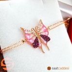 925 Ayar Gümüş Pembe Zirkon Taşlı Kelebek Kolye & Bileklik Seti