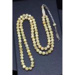 925 Ayar Gümüş Püsküllü 8 Mm 99'Lu Damla Kehribar Küre Kesim Tesbih - T-1751