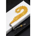 925 Ayar Gümüş Püsküllü 8 mm Damla Kehribar Küre Kesim Tesbih KHR-0058