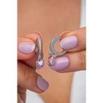 925 Ayar Gümüş Rodyum Kaplama 12 mm Kare Pembe Taşlı Halka Küpe