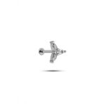 925 Ayar Gümüş Rodyumlu Minimal Üç Taşlı Zarif Tragus Piercing Küpe