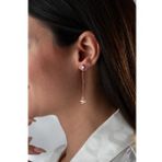 925 Ayar Gümüş Rose Kaplama 5 Mm Tektaş Sallantılı Zincir Sade Kelebek Küpe
