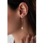 925 Ayar Gümüş Rose Kaplama 5 Mm Tektaş Sallantılı Zincir Su Damlası Model Küpe
