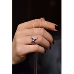 925 Ayar Gümüş Rose Kaplama Lacivert Zirkon Taşlı Plumeria Kolye