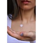 925 Ayar Gümüş Rose Kaplama Tasarım Pembe Taşlı Sedef Manolya Çiçeği Damla Kolye