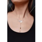 925 Ayar Gümüş Rose Kaplama Tasarım Zincir Sallantılı Taşlı Sedef Manolya Çiçeği Kolye