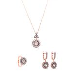 925 Ayar Gümüş Rose Renk Elmas Montür Kadın Takı Set